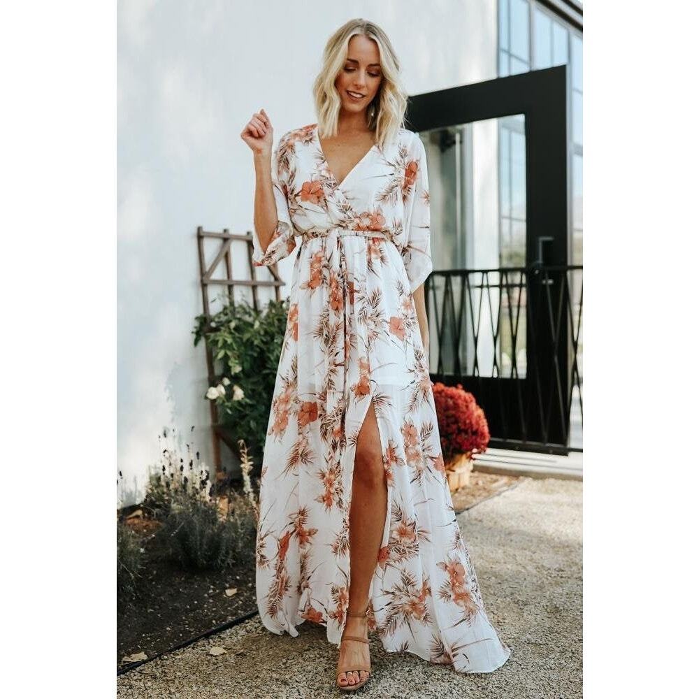 BALTIC BORN Kia Kimono Maxi Dress White Floral X Large